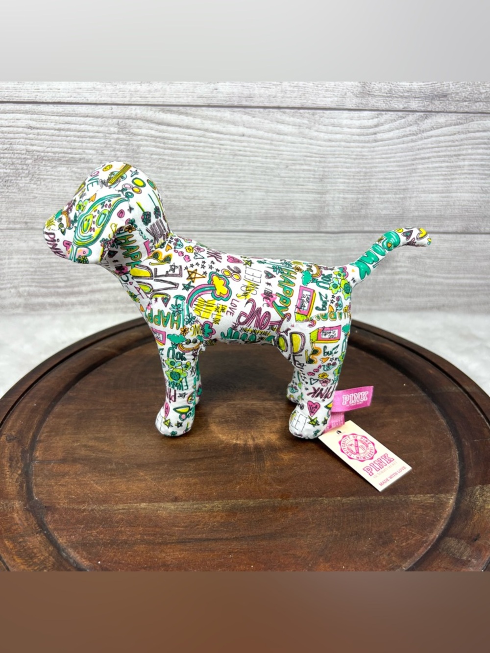 Victoria’s Secret Pink Graffiti Print Stuffed Animal Collectible Dog NWT
